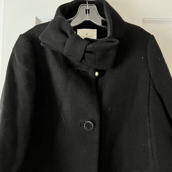 Kate Spade New York Bow Neck Wool Coat Black Size 10 - Picture 5 of 8